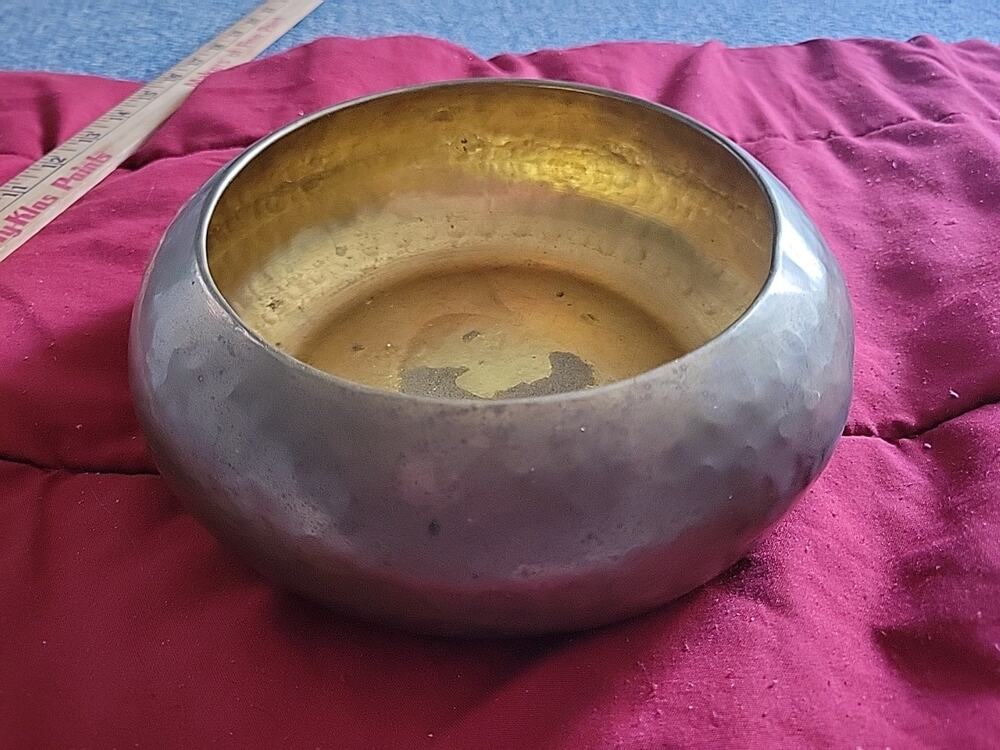 Shallow Plant Holder Solid Brass Antique India Hammered 7 3/4"